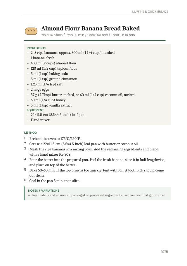 The almond flour banana bread recipe page