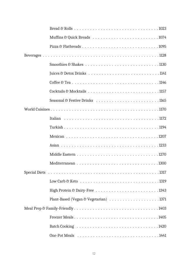 A page from the table of contents