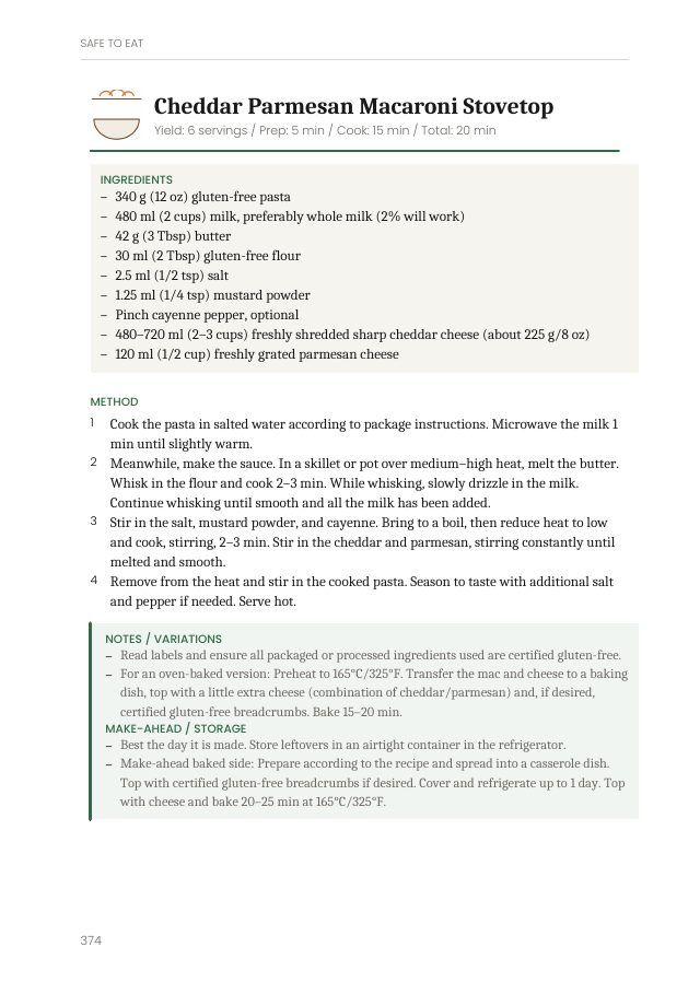 The cheddar parmesan macaroni recipe page